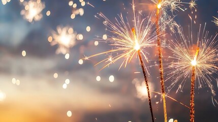 Poster - Colorful Sparklers Blowing Up at Night Creating a Magical Atmosphere : Generative AI