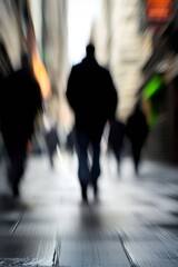 Aufkleber - Mysterious blurred silhouettes of people walking in a city street creating an urban atmosphere : Generative AI