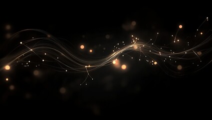 Poster - Golden Light Trails Dance Elegantly Across Dark Background, Abstract Art