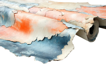 Aufkleber - A close-up view of a vintage, peeling wallpaper roll showcasing vibrant colors and textures. Perfect for home renovation or interior design projects.
