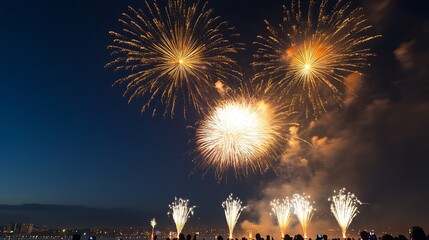Aufkleber - Colorful Fireworks Display Over City at Night Celebrating Festivities : Generative AI