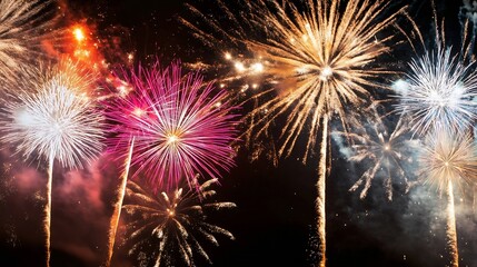 Aufkleber - Vibrant Fireworks Bursting in the Night Sky Celebrating Festivities and Events : Generative AI