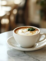 Aufkleber - Delicious Latte Art Coffee in a White Cup Capturing the Essence of Café Culture : Generative AI