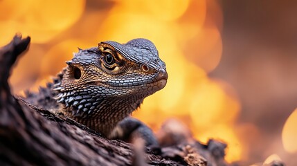 Poster - Close-up of Bearded Dragon Reptile with Intricate Scales and Blurred Background : Generative AI