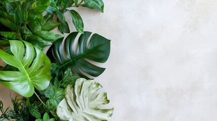 Poster - Lush Green Leaves on Light Background for Eco-Friendly Design and Decor : Generative AI