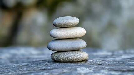 Fototapete - Smooth Stones Stacked in a Tranquil Zen Garden for Meditation and Relaxation : Generative AI