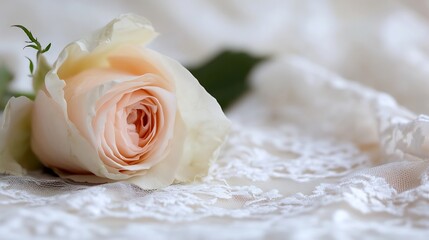 Poster - Soft Pink Rose Petal on Delicate Lace Fabric Creating a Romantic and Elegant Atmosphere : Generative AI