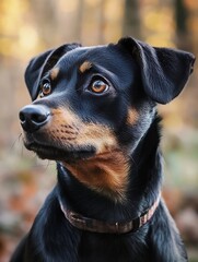 Poster - Close Up Portrait of a Playful Dog with Bright Eyes and a Curious Expression in a Natural Outdoor Setting : Generative AI