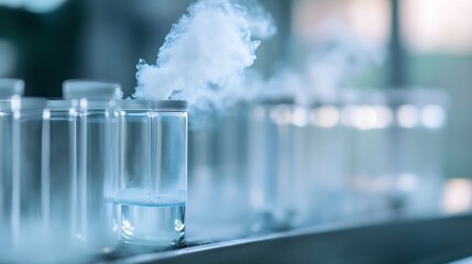 Poster - Scientific Experiment with Vapor Rising from Glass Containers in Modern Laboratory Environment : Generative AI