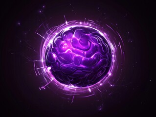Poster - Purple Energy Sphere Glows Brilliantly with Dynamic Light Effects and Intricate Details, Showcasing Abstract Art