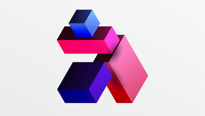 Poster - Sleek abstract design featuring isometric 3D blocks in a clean, modern composition. Perfect for tech-inspired themes, with vibrant colors and geometric precision