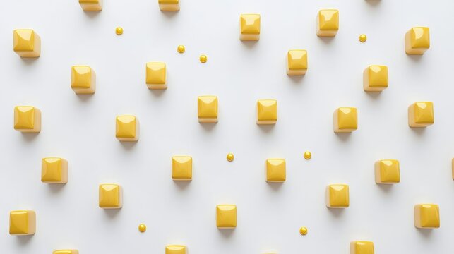 Single gold letter balloons scattered on a clean white background, minimalist composition with ample copy space.