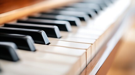 Poster - Close up of a piano keyboard showcasing smooth black and white keys in natural light : Generative AI