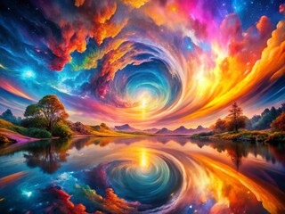 Poster - Abstract Digital Landscape with Vibrant Bokeh Double Exposure - Surreal Nature Photography