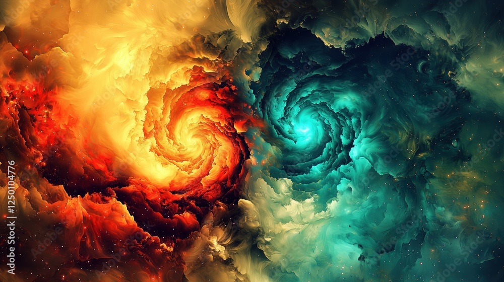 Fiery Red and Cool Blue Cosmic Swirls in a Mystical Nebula, Abstract ...