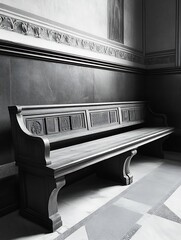 Wall Mural - Elegant Vintage Wooden Bench in Architectural Space Highlighting Timeless Design and Minimalist Style : Generative AI