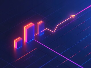 Poster - Neon Bars Graph: Upward Trending Data Visualization, Showing Growth and Success in Abstract Design.