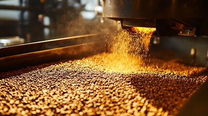 Poster - Freshly roasted coffee beans background with rich aroma and texture in a modern coffee shop : Generative AI