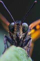 Poster - Close-up of a colorful grasshopper perched on a leaf showcasing its intricate details : Generative AI