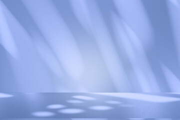 Fototapete - Wall interior background, studio and backdrops show products. with soft light shadow from window color blue and white. background for text insertion and presentation of product	