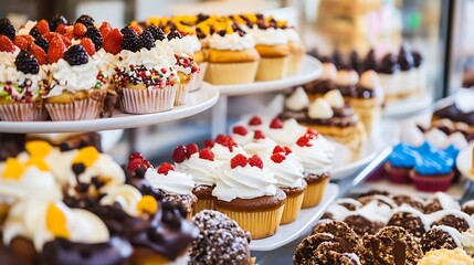 Aufkleber - Delicious Array of Cupcakes with Fresh Fruits and Cream Toppings : Generative AI