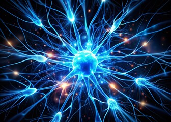 Poster - Abstract Neuron Explosion: Blue Hues on Black Background - Fashion Photography