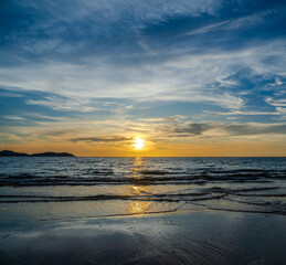 Wall Mural - Photography vertical landscape sunset look view horizon summer sea beach nobody wind soft wave cool holiday calm sky cloud evening day time calm nature tropical ocean water travel island Thailand