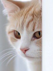 Poster - Closeup of a cute ginger cat with expressive eyes peeking through a gap : Generative AI