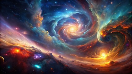 Poster - Abstract swirling nebula, cosmic energy, vibrant colors, ethereal glow, digital art