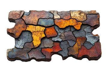Poster - A vibrant, textured wall panel composed of irregularly shaped pieces in varied earthy tones, showcasing an artistic blend of colors and materials.