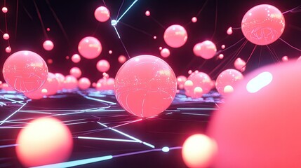 Poster - Abstract representation of glowing spheres and connections in space