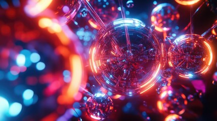 Poster - Vibrant Abstract Spheres with Floating Lights in Colorful Background