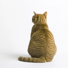 Wall Mural - Orange Tabby Cat Sitting with Back Towards White Background