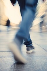 Aufkleber - Person Walking on Urban Street with Motion Blur Creating a Dynamic Impression of Movement : Generative AI