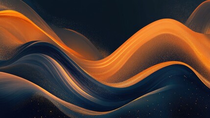 Poster - Abstract Waves of Orange and Blue Flowing Through Dark Background