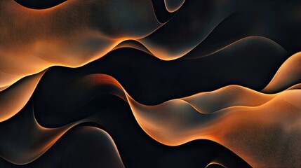 Poster - Abstract Wave Patterns with Warm Tones and Black Background