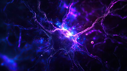 Poster - Cosmic Neuron in Abstract Space with Vibrant Colorful Lights