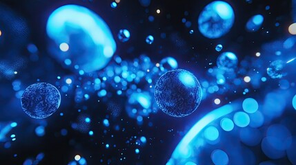 Poster - Abstract Blue Background with Bubbles and Circles in Space
