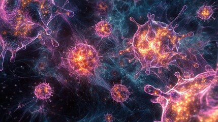 Poster - Intricate Visualization of Colorful Microorganisms in Dark Space
