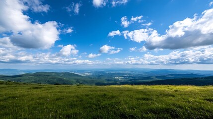 Poster - Expansive Blue Sky Over Rolling Green Hills Capturing Nature's Beauty : Generative AI
