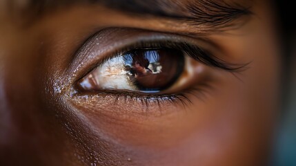 Poster - Captivating close up of an eye showcasing reflection that reveals a story of emotions and depth : Generative AI