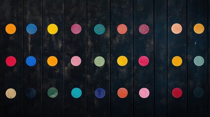 Fototapete - Colorful Circular Shapes on Dark Wooden Surface in Abstract Design