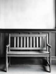 Aufkleber - Elegant wooden bench in a minimalist interior space inviting relaxation and reflection : Generative AI