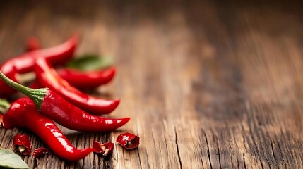 Poster - Fresh Red Chili Peppers on Rustic Wooden Table for Culinary Dishes : Generative AI