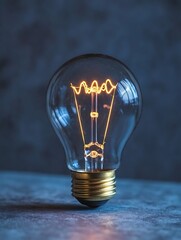 Aufkleber - An illuminated vintage light bulb glowing brightly against a textured blue background : Generative AI
