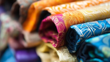 Aufkleber - Colorful Rolled Silk Fabrics on Display for Fashion and Crafting : Generative AI