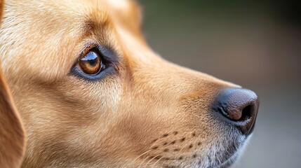 Poster - Close Up View of a Beautiful Golden Brown Dog's Face Highlighting Its Expressive Eye and Soft Fur : Generative AI