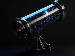 Wall Mural - a stylized telescope showcasing a vibrant nebula within its lens, set against a dark backdrop.