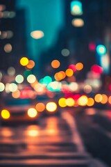 Poster - Blurry Vibrant City Lights at Night Captured in Soft Focus with Bokeh Effect for Urban Aesthetic : Generative AI