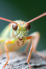 Poster - Close-Up of a Green Insect with Intricate Details on Its Head and Antennae : Generative AI